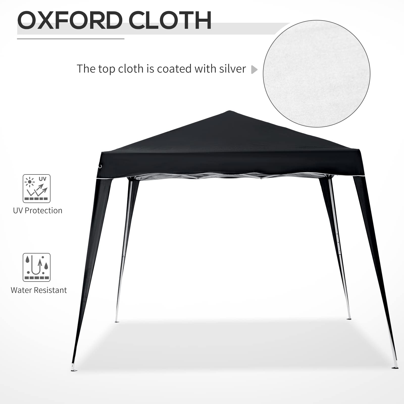 Outsunny 3 M x 3 M Base/ 2.5 M x 2.5 M Top Pop Up Gazebo, One Person Setup Instant with Carry Bag, Height Adjustable Slant Leg Party Tent Instant Event Shelter for Garden, Patio, Black