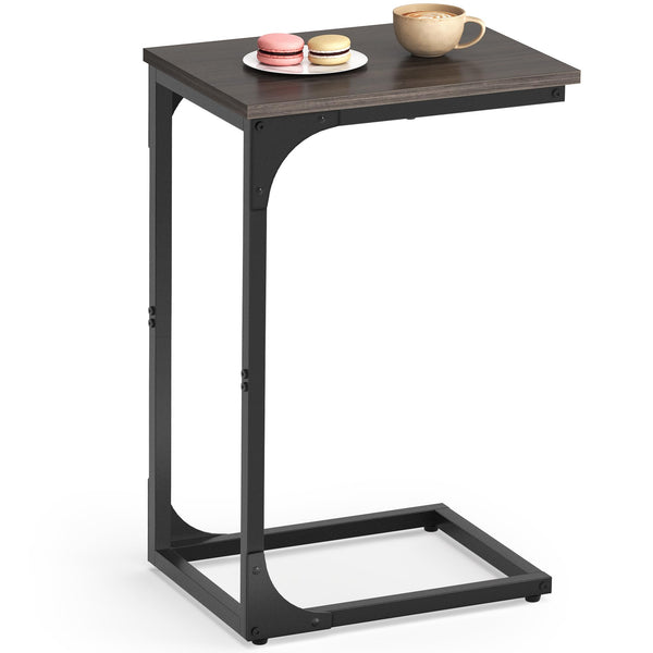VASAGLE C-Shaped Side Table, Bedside Table, Sofa Side Table, Coffee Table, with Metal Frame, Industrial, for Living Room, Bedroom, Rustic Brown and Black LET350B01