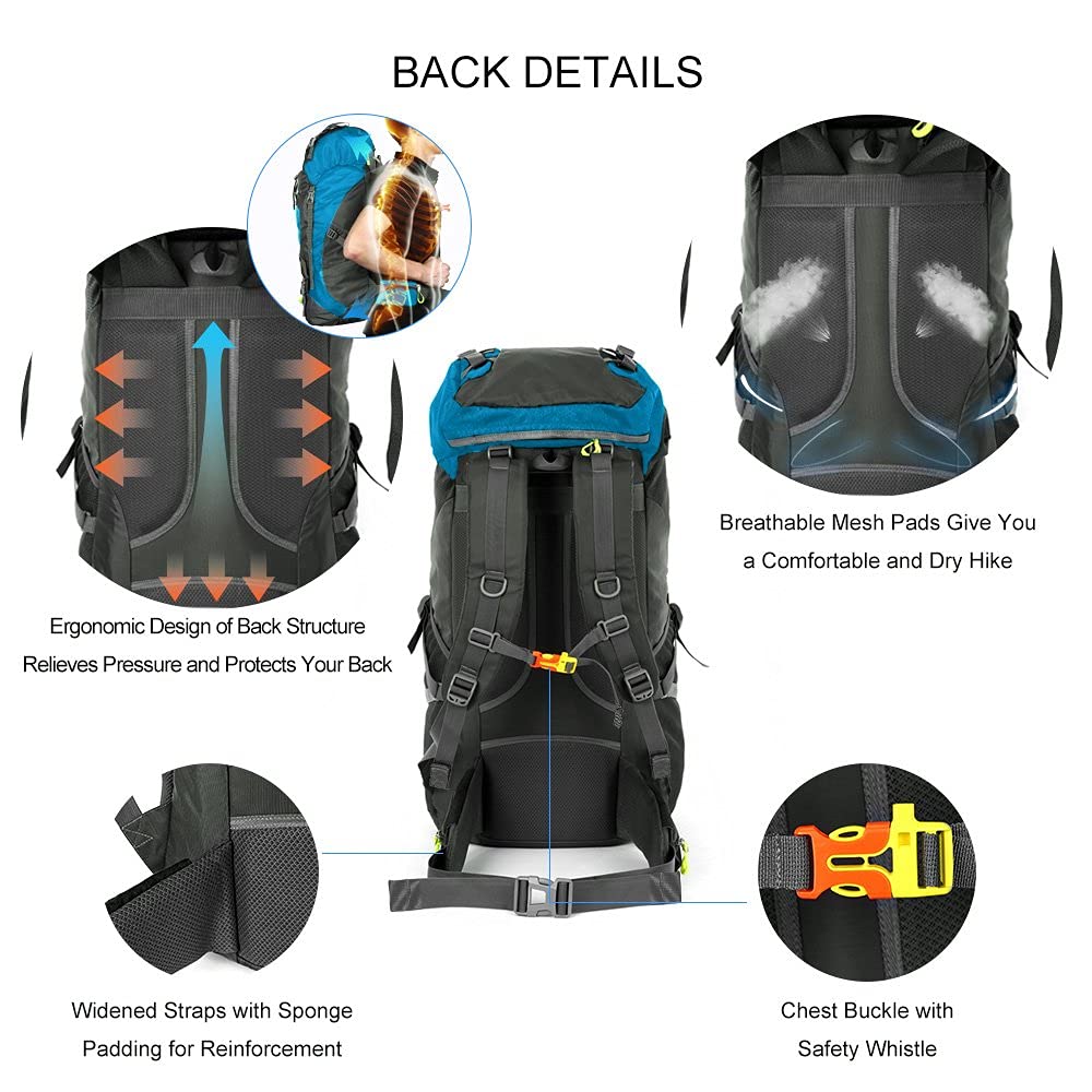 NACATIN Hiking Backpack, 60L Large Rucksack for Men Women, Tear and Water-resistant Ideal for Camping Trekking Travel Outdoor
