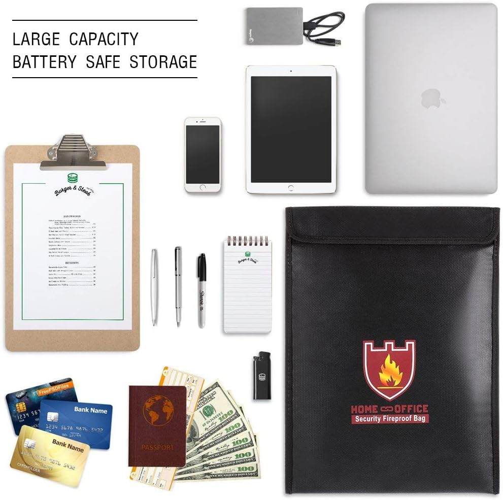 Fireproof Document Bag, 15" x 11" Solid Silicone Coated Fire Resistant & Water Resistant Money Fireproof Safe Storage for Jewelry, Zipper Closure for Maximum Protection