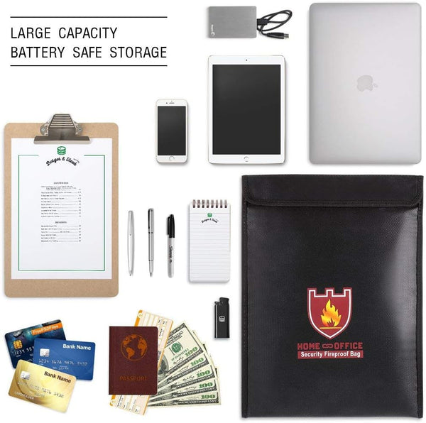 Fireproof Document Bag, 15" x 11" Solid Silicone Coated Fire Resistant & Water Resistant Money Fireproof Safe Storage for Jewelry, Zipper Closure for Maximum Protection