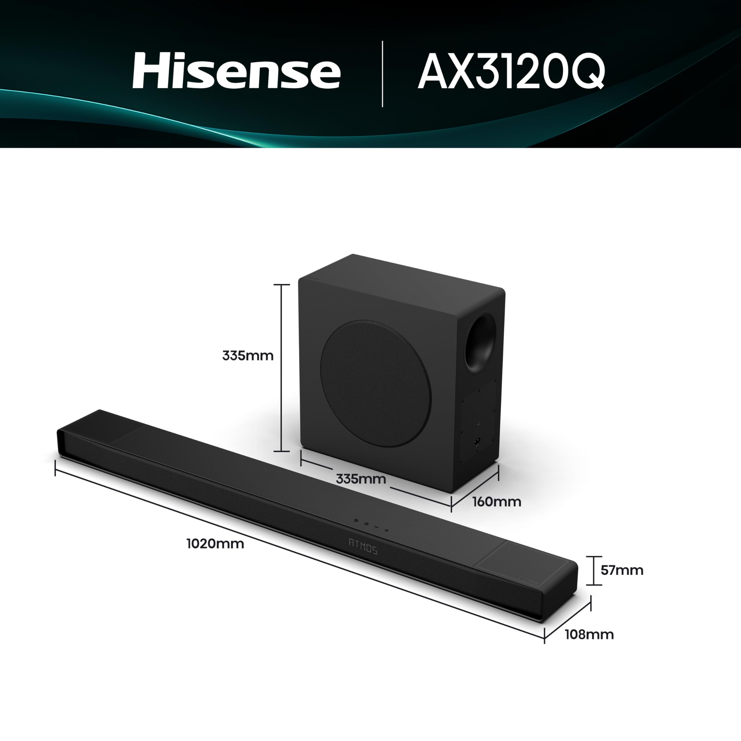 Hisense AX5125H 5.1.2 Channel 500W Dolby Atmos Soundbar with Wireless Subwoofer& Up Firing Speakers& Turly Wireless Rear Speakers