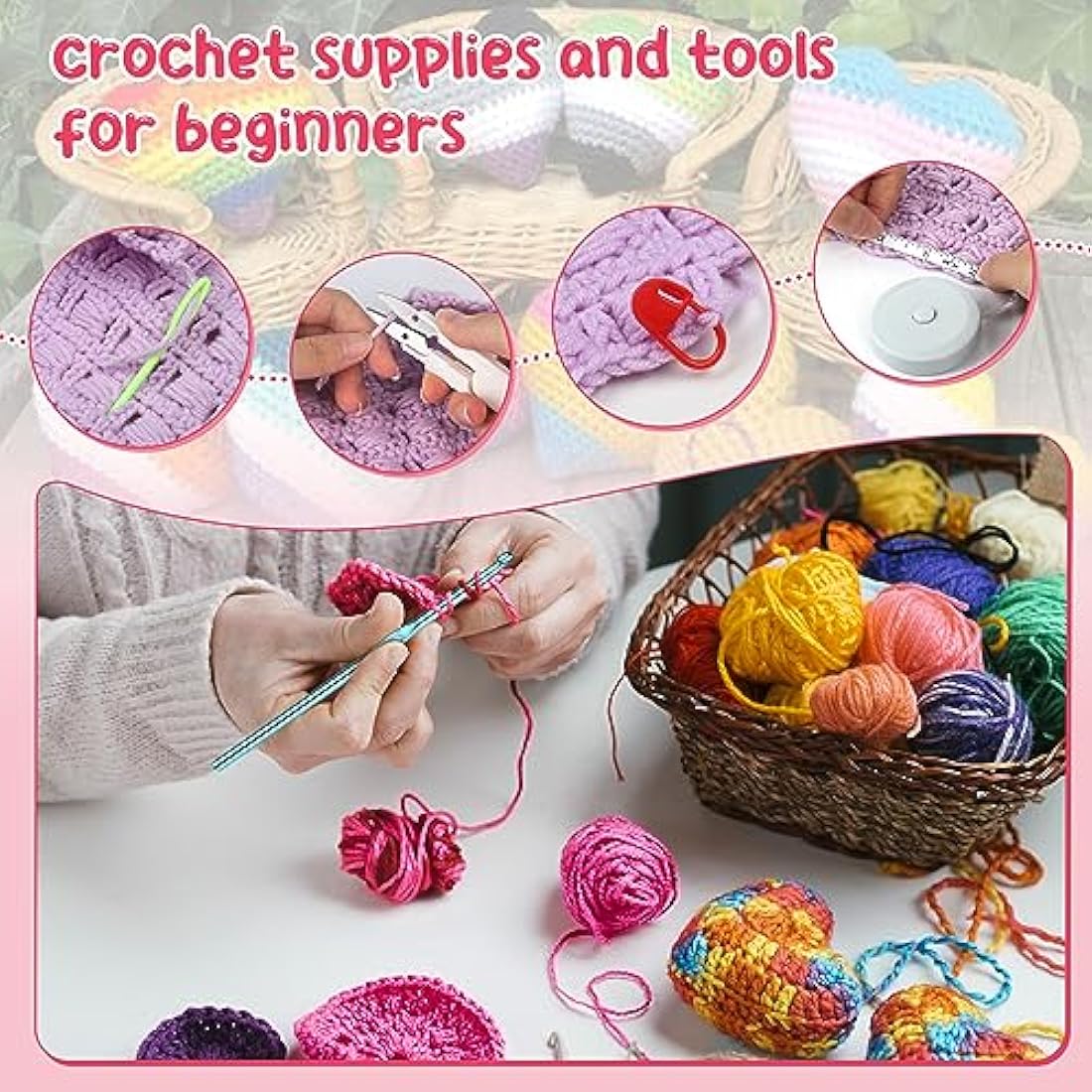 Aeelike Crochet Kit, Complete Crochet Starter Kits for Beginners Adults with Instructions Book, 20x25g Yarn, Ergonomic Crochet Hooks, Tote Bag & More