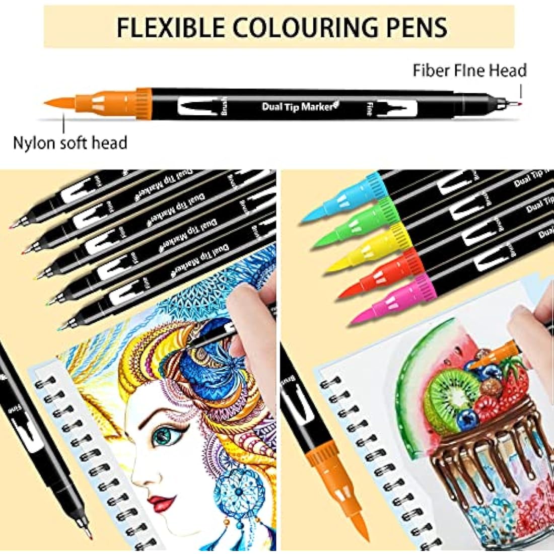 Efimeso 160 Colour Felt Brush Tip Pens, Dual Tip Brush Marker,Colouring Pens Fineliners Art Supplies for Drawing Sketching Colouring Book
