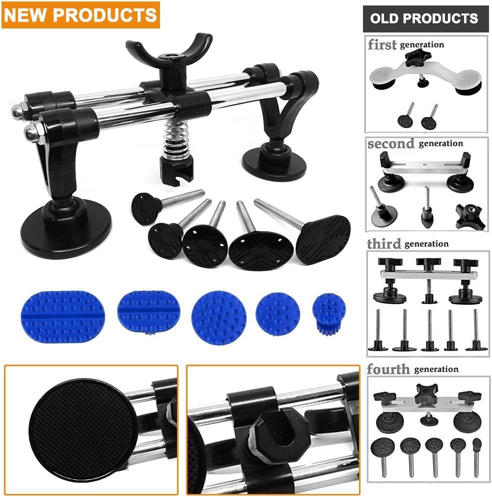 Auto Dent Puller Set with Double Pole Bridge Dent Repair Kit for Car Body Dent, Minor Dents, Door Dings and Hail Damage Removal