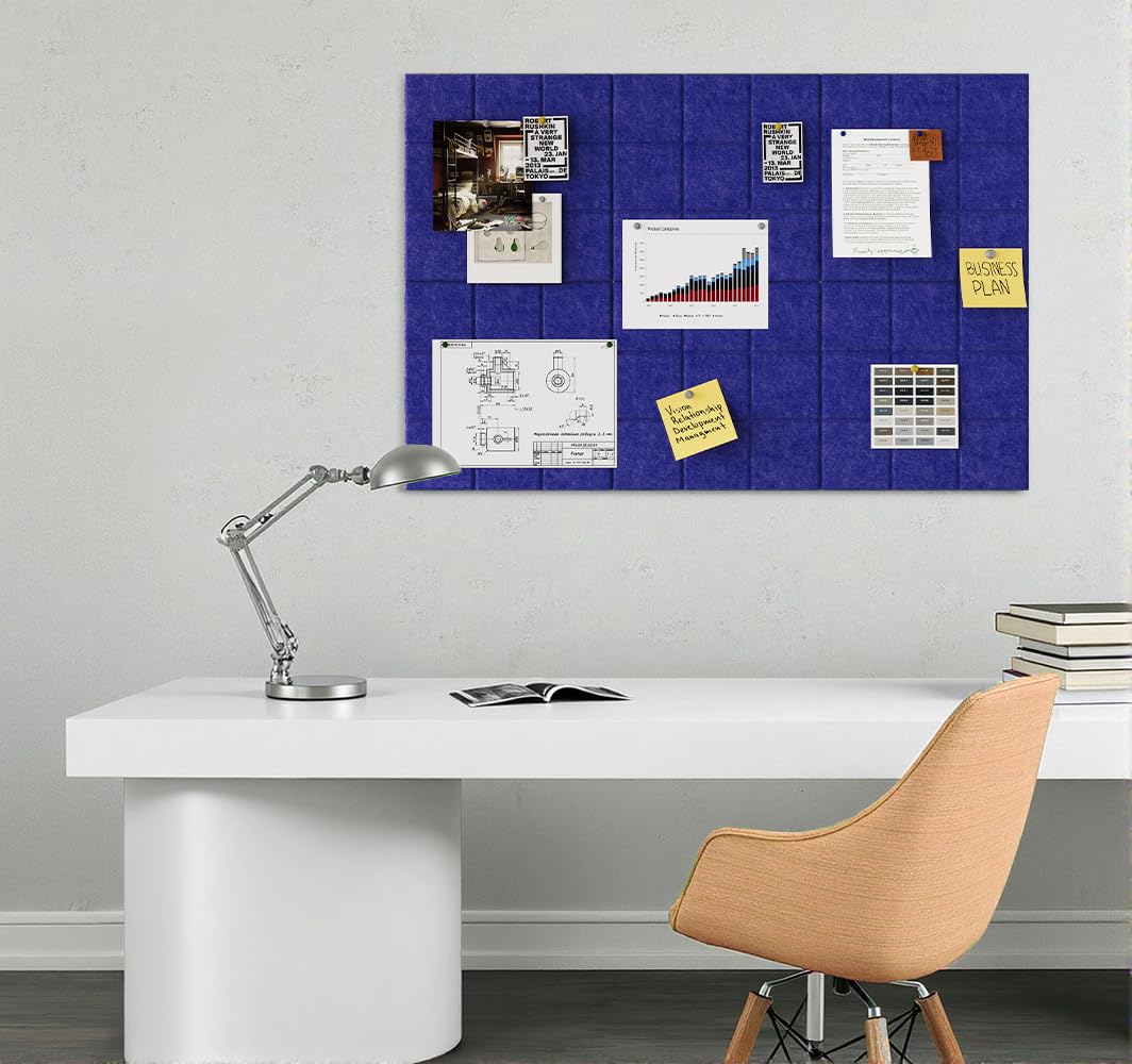 Uoisaiko Large 30x30cm Felt Board Tiles with 30 Pins, Pack of 6 Bulletin Board Notice Boards for Home Office Kitchen, Self Adhesive Pin Board Wall Tiles for Photos Memos