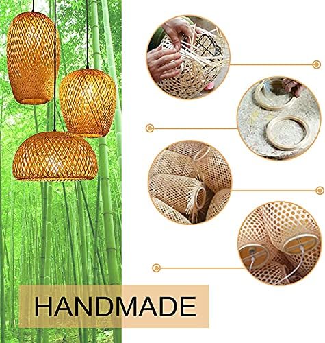 GCQ Bamboo Light Fixtures, 3 Headlights E26 E27 Retro Rustic Bamboo Wicker Rattan Chandelier Ceiling Hanging Light for Living Room Bedroom Farmhouse Restaurant Cafe Teahouse Bar Dining Room Club