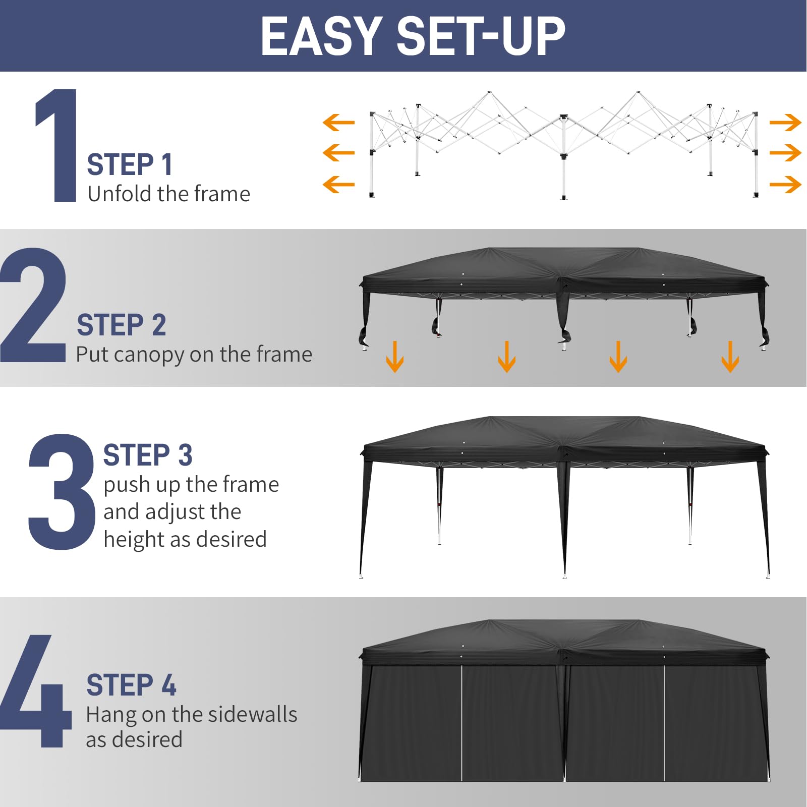 Bonnlo Pop Up Gazebo with Sides 3m x 3m, Easy Setup Instant Outdoor Canopy, Folding Garden Gazebo, Party Tent Grey