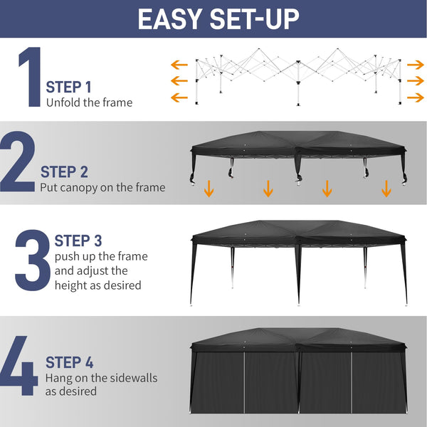 Bonnlo Pop Up Gazebo with Sides 3m x 3m, Easy Setup Instant Outdoor Canopy, Folding Garden Gazebo, Party Tent Grey