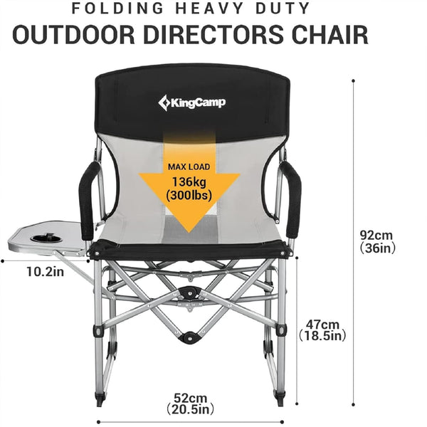 KingCamp Folding Camping Chairs for Adluts Heavy Duty Directors Chair with Cooler Bag and Side Table Support up to 150KG