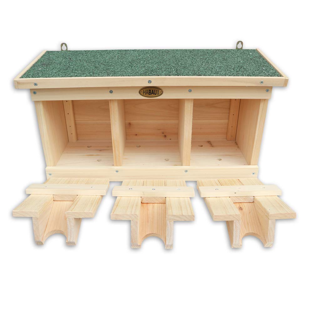 HABAU Nesting Box and Sparrow House with 3 Breeding Chambers, Solid Wood, 45.5 x 17 x 23 cm