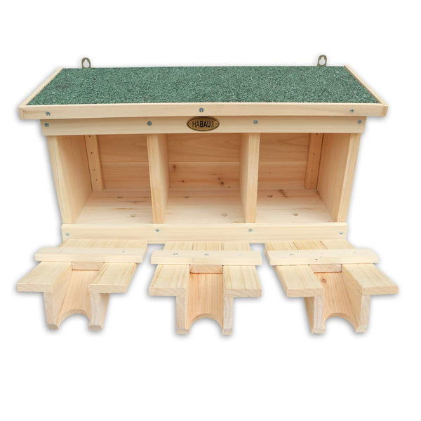 HABAU Nesting Box and Sparrow House with 3 Breeding Chambers, Solid Wood, 45.5 x 17 x 23 cm