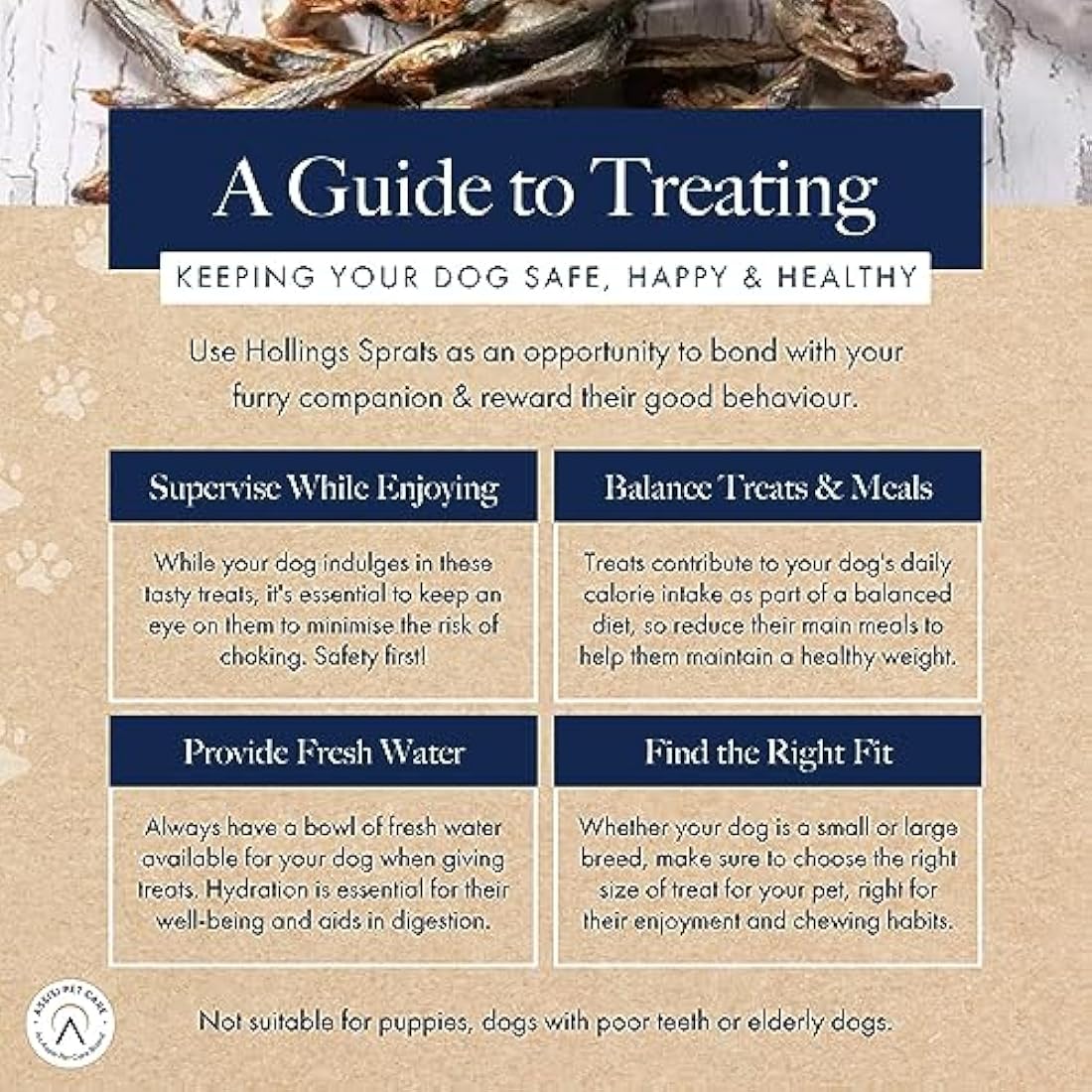 Hollings Sprats Dog Treats, 100% Natural with Fresh Fish Air Dried Treats for Dogs, Hypoallergenic and Grain Free 100g (Pack of 10)