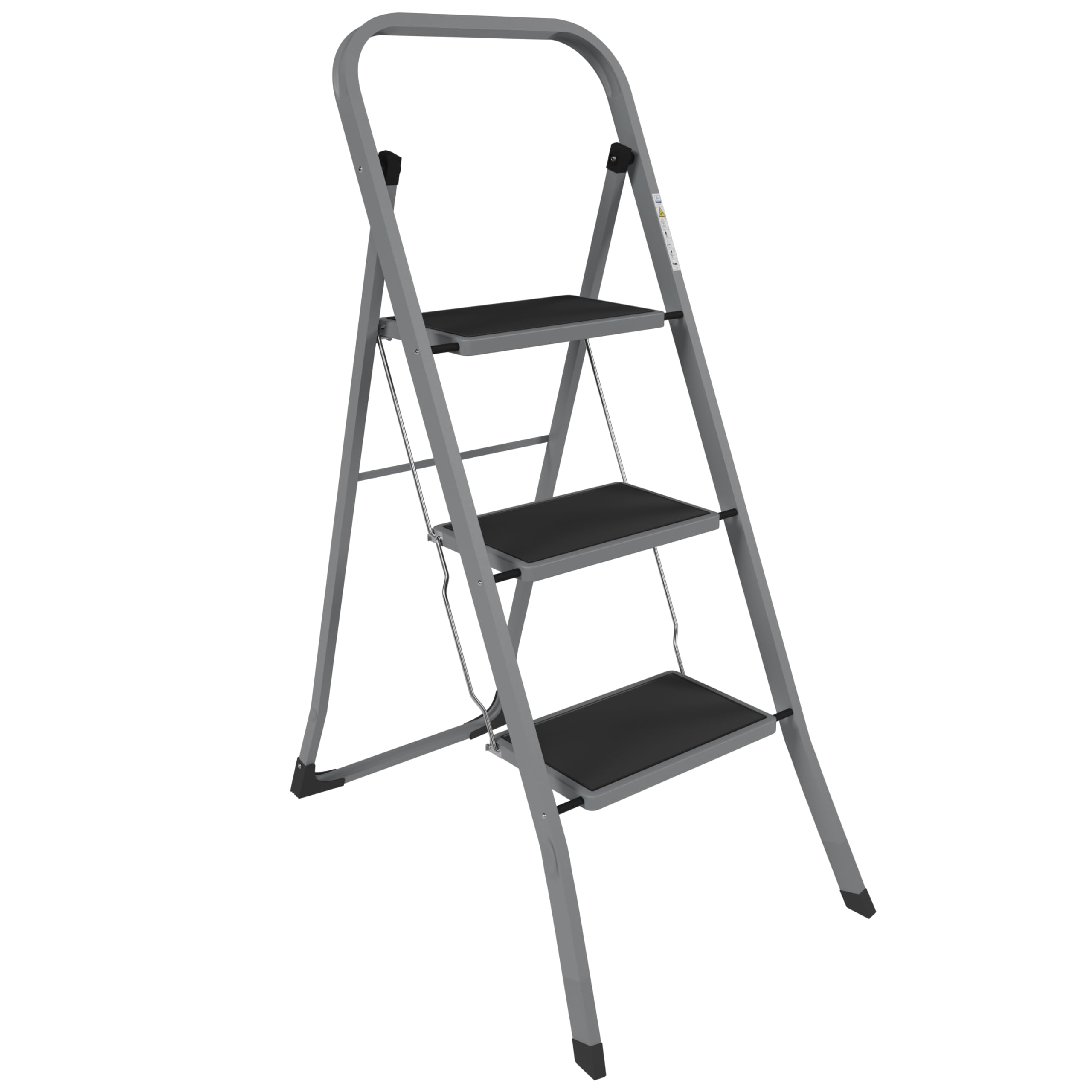 Home Vida 3 Step Ladder - Heavy Duty Steel Folding Ladder with Slip-Resistant and Wide Steps, Folding Mechanism, 150kg Max Load, Home/Kitchen/DIY/Garden Use, White