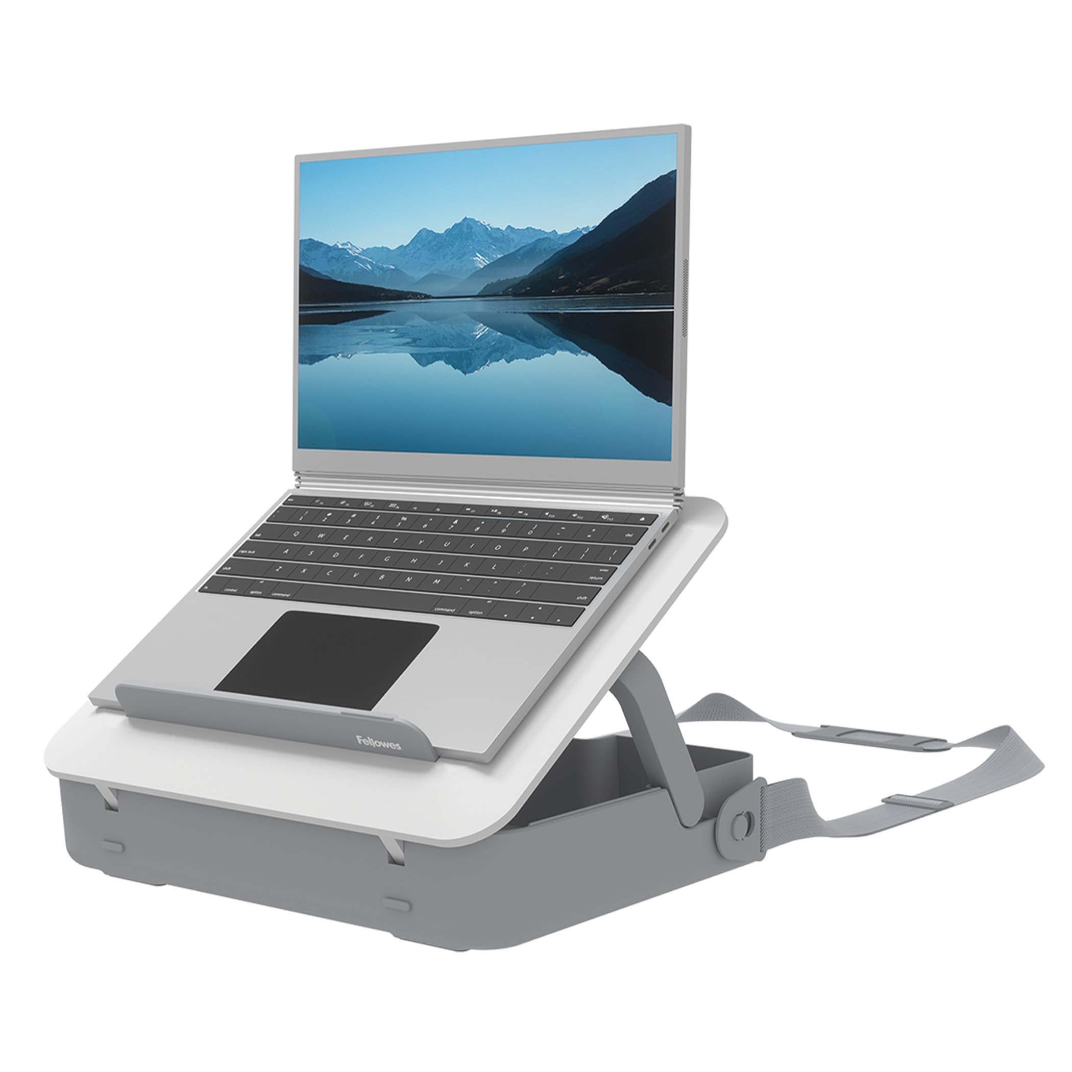 Fellowes Portable Laptop Stand Carry Case - Breyta 2-in-1 Design with 5 Height Adjustments - Ideal for Hybrid Work - 100% Recyclable - White