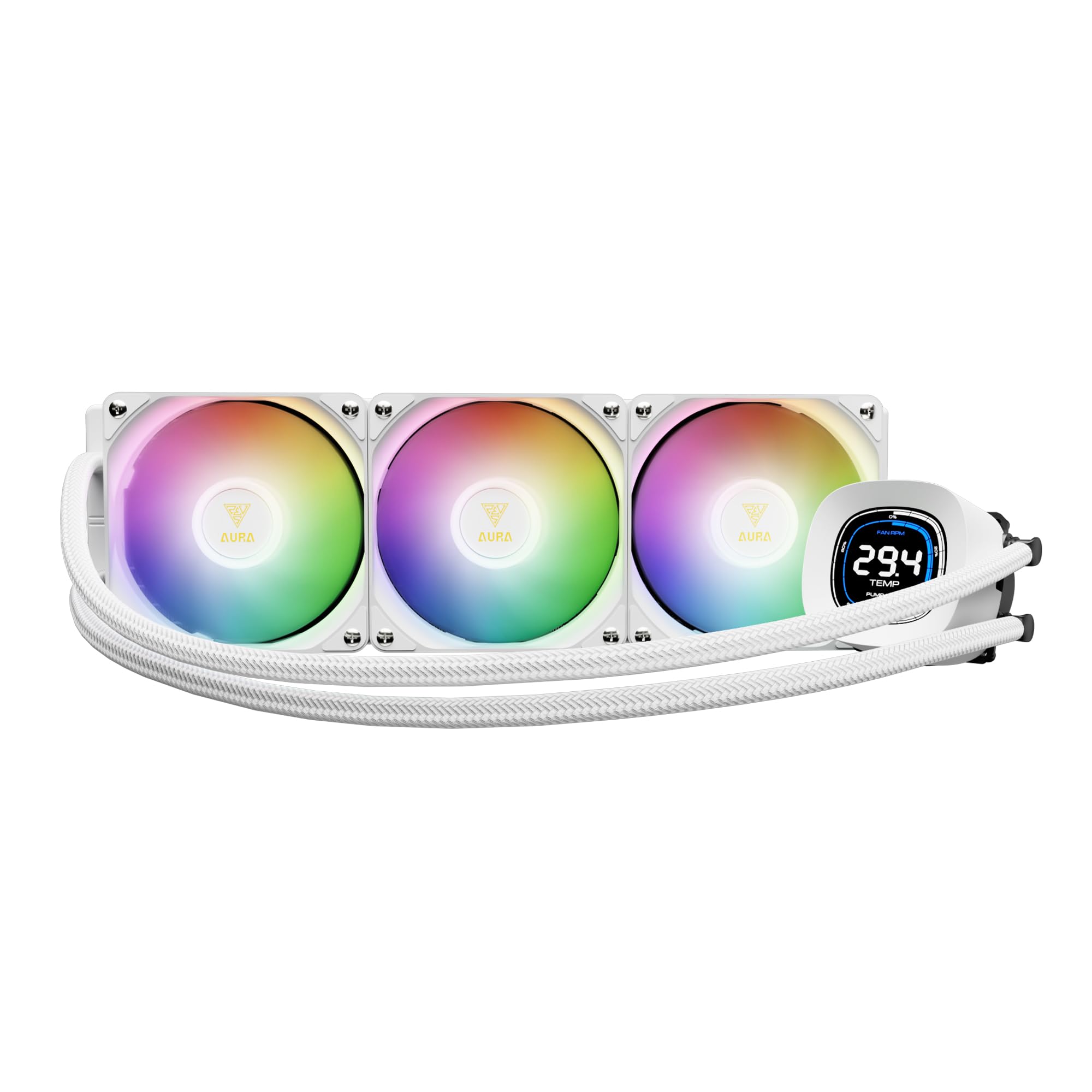 GAMDIAS AURA GL240 LCD 240mm AIO Liquid CPU Cooler, Customizable 4'' IPS LCD Display, Cableless Daisy Chained Fan, Software Ready, Support Low-Noise PWM & ARGB Sync, Intel LGA 1851/1700；AMD AM5, Black