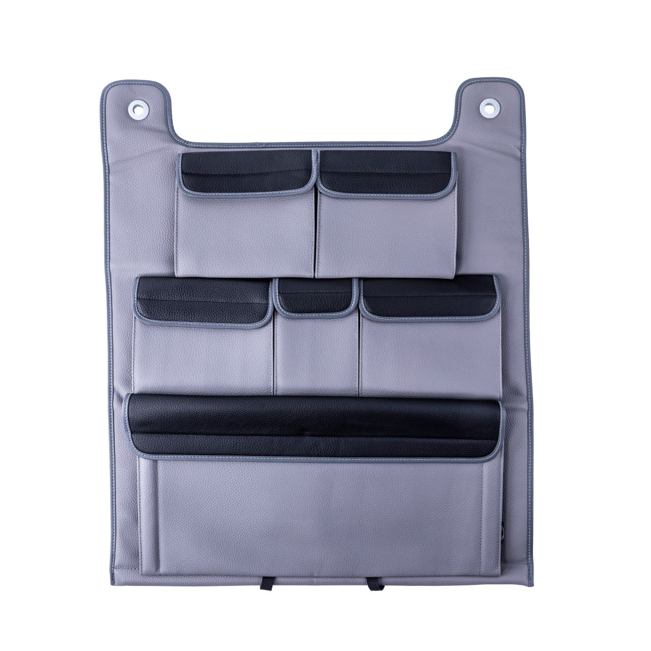 For VW van Seat Organiser  T6 / T6.1 Transporter Campervan Leatherette Double Back (Grey with Black Lids)
