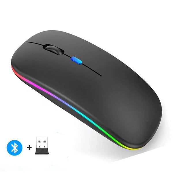 Ultra-Slim Wireless Rechargeable Mouse with LED Lighting, Dual Mode (BT & 2.4G), Compatible with iPad, Laptop, PC, Mac, Windows