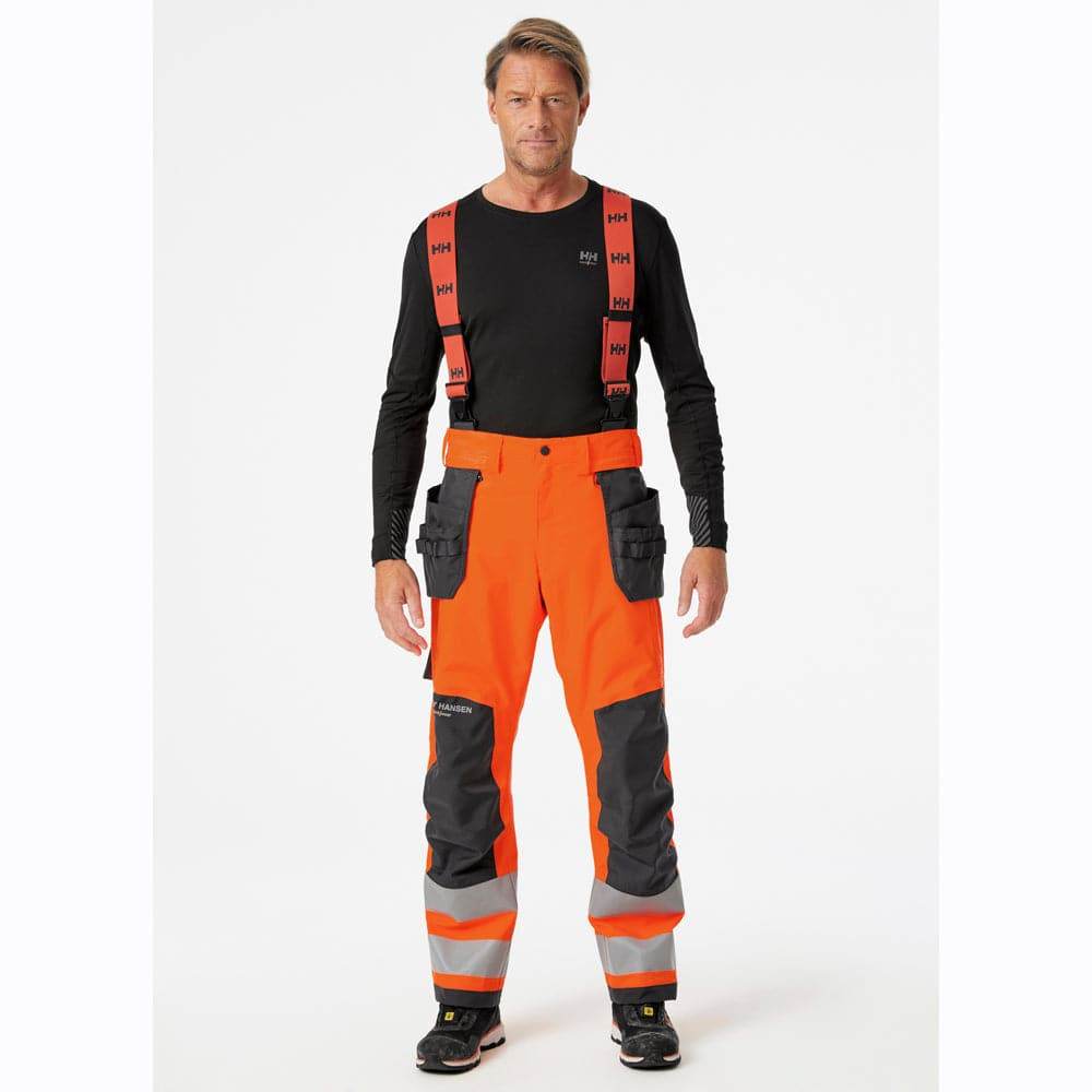 Helly Hansen 71493 Alna 2.0 Hi-Vis Waterproof Shell Construction Bib& Brace Pant Trouser ORANGE/EBONY / 36" Waist - 32" Leg