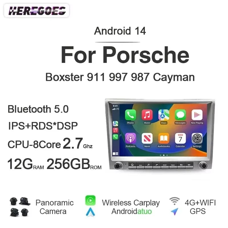 7862 720P Auto Android 14 12G+256G Car Radio GPS Player 4GB Carplay Navigation autoradio For Porsche Cayman 911 987 Boxster 997