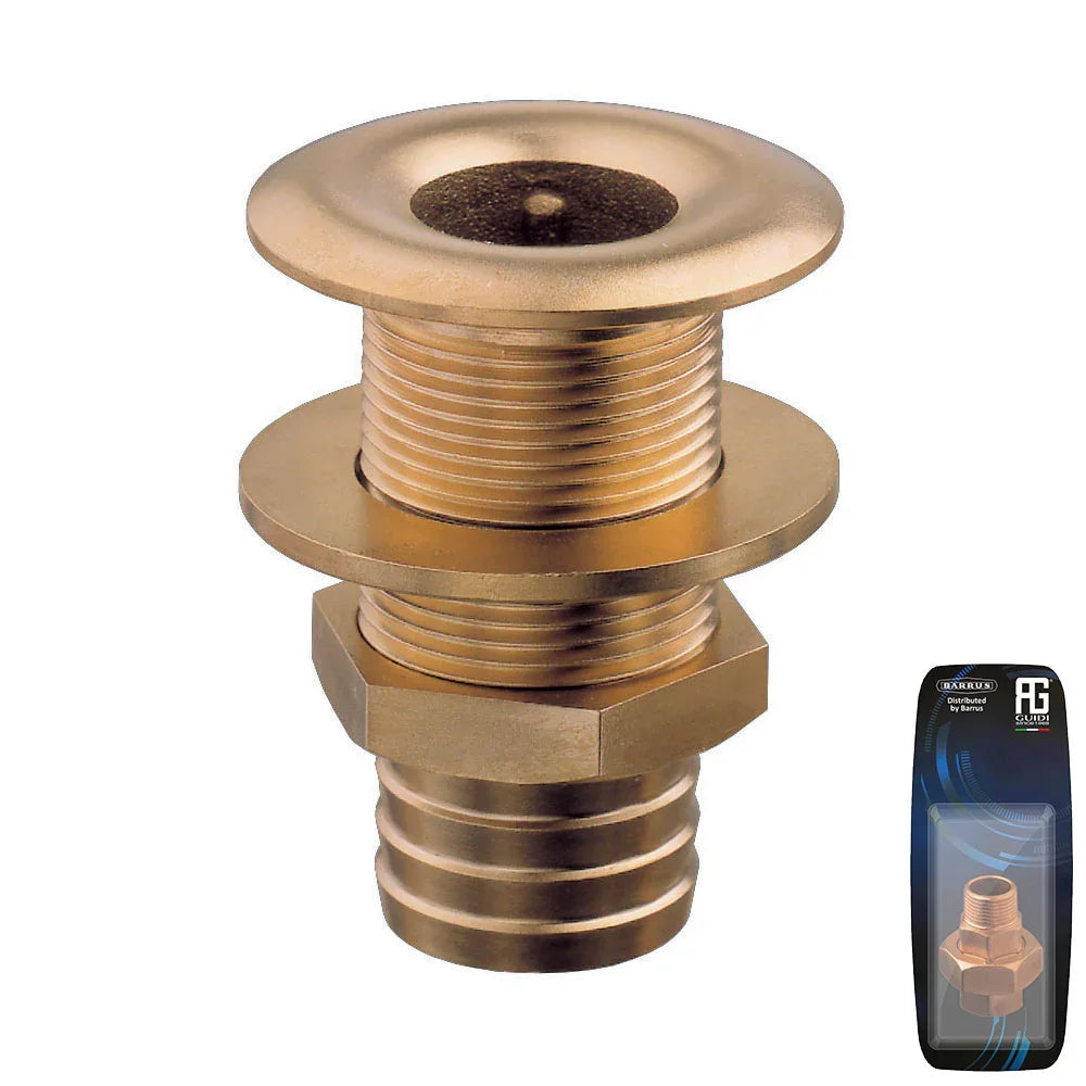 Guidi Brass Thru-Hull Connection With Hose Adaptor 1 in 1/2 - Retail Pack