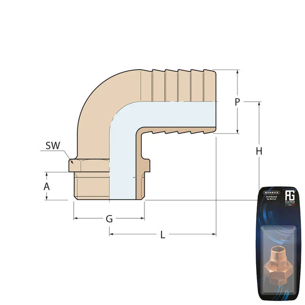 Guidi Brass 90° Hose Connector M 1 in - Retail Pack