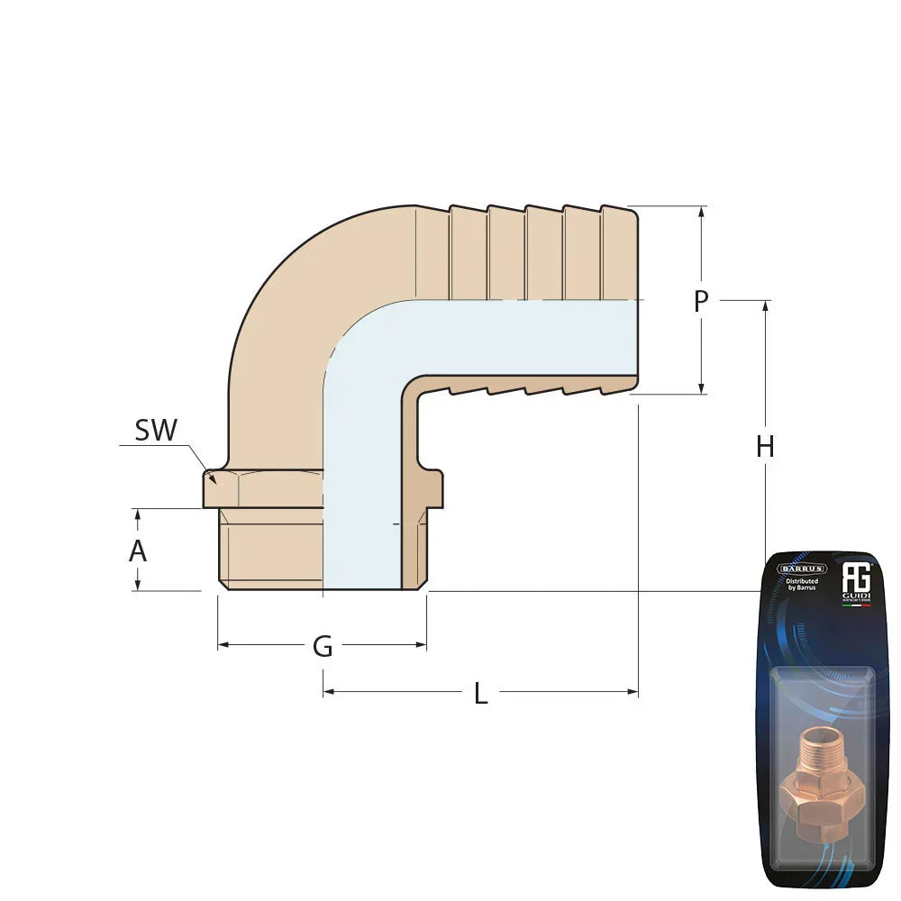 Guidi Brass 90° Hose Connector M 2 in - Retail Pack