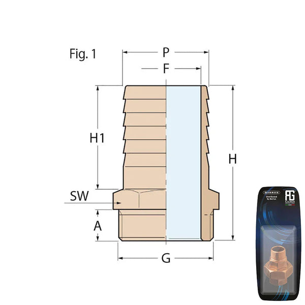 Guidi Brass Hose Connector M 1/2 in x 19 mm - Retail Pack