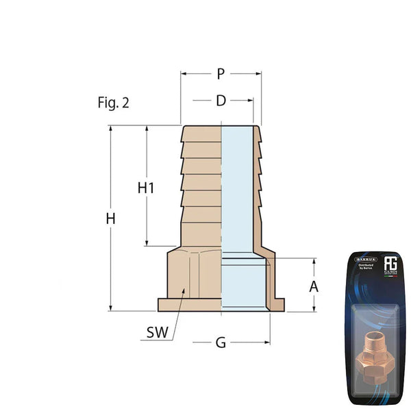 Guidi Brass Hose Connector F 3/4 in x 20 mm - Retail Pack