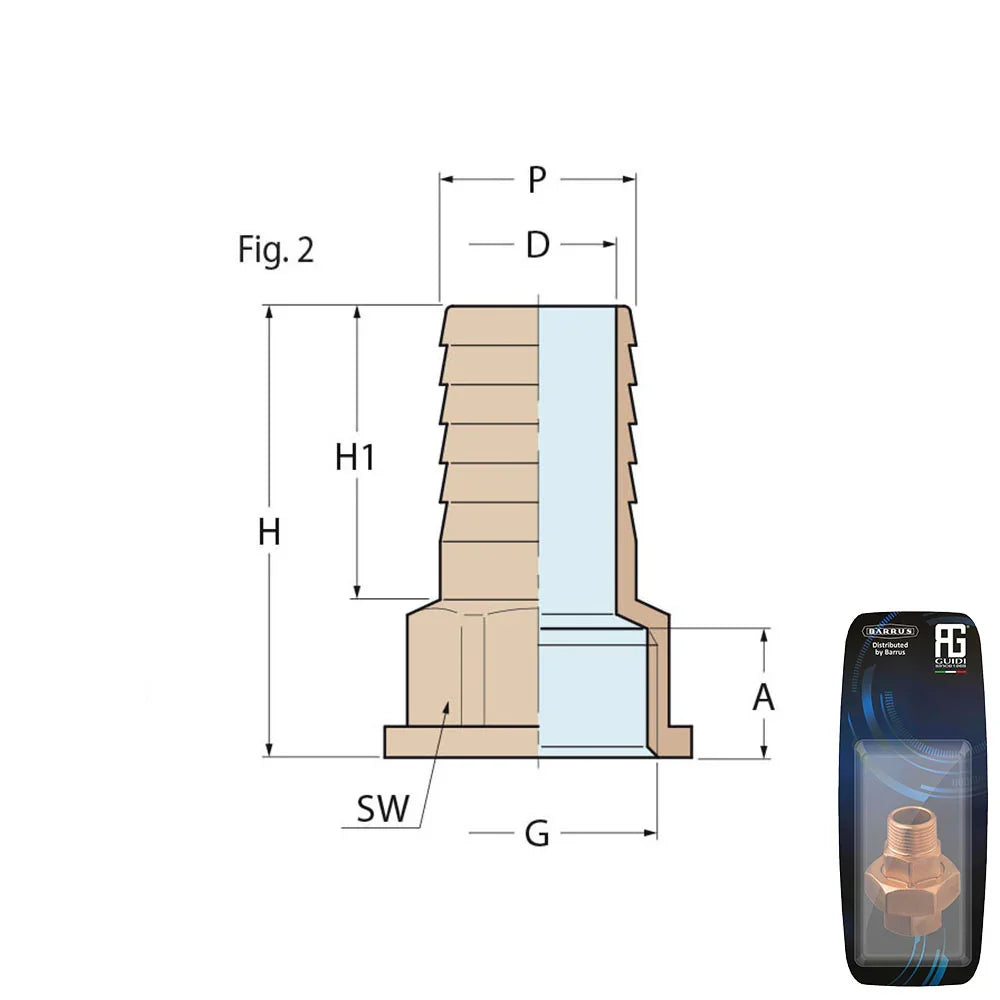 Guidi Bronze Hose Connector 1 in x 25 mm - Retail Pack