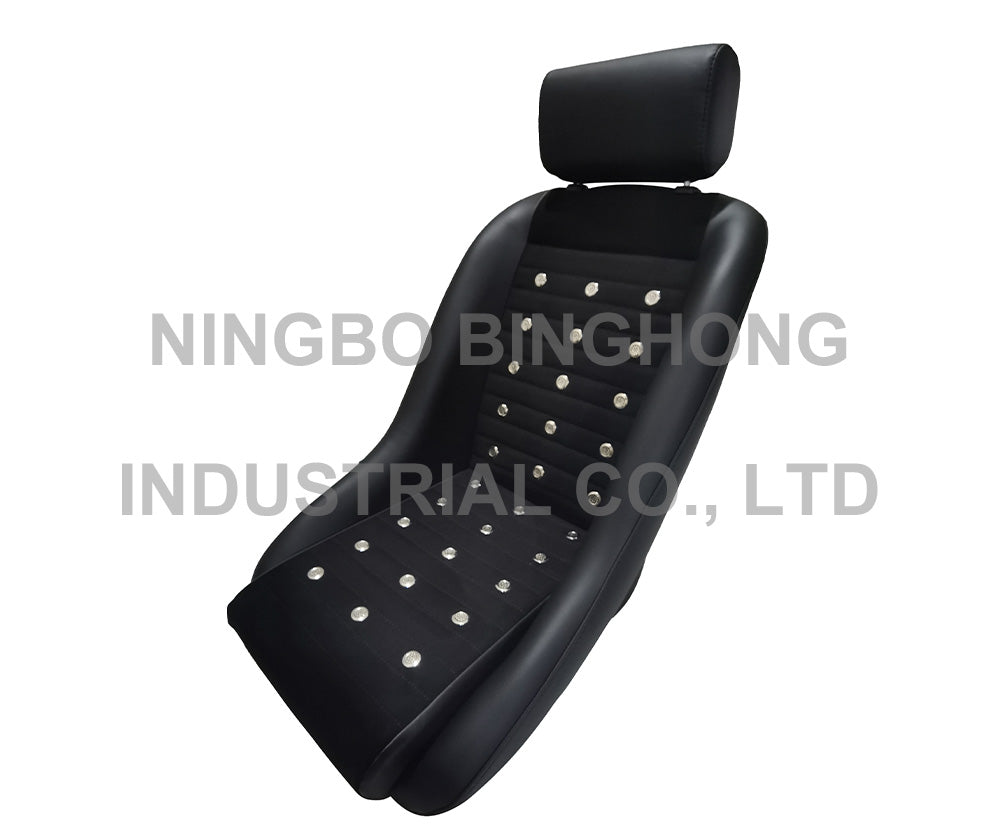 BINGHONG SINGLE / INDIVIDUAL (x1) JSXL-10 Universal Button Studded Classic Retro Vintage Period Bucket Seat Black Synthetic Leather & Textile Fabric