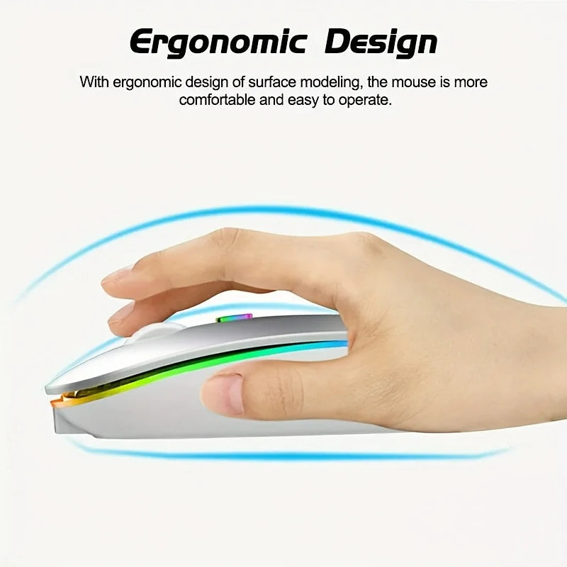 Ultra-Slim Wireless Rechargeable Mouse with LED Lighting, Dual Mode (BT & 2.4G), Compatible with iPad, Laptop, PC, Mac, Windows