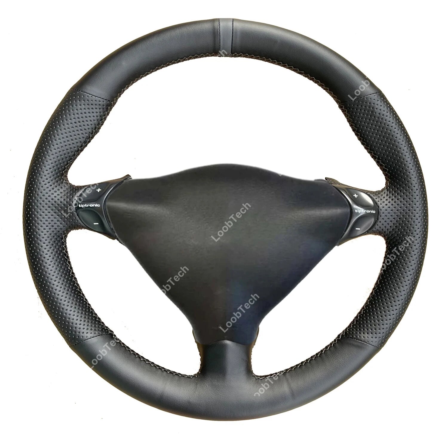 Black&Perforation Microfiber Leather Steering Wheel Gray Stitch on Wrap Cover Fit For Porsche 911 986 996  Boxster S 98-04