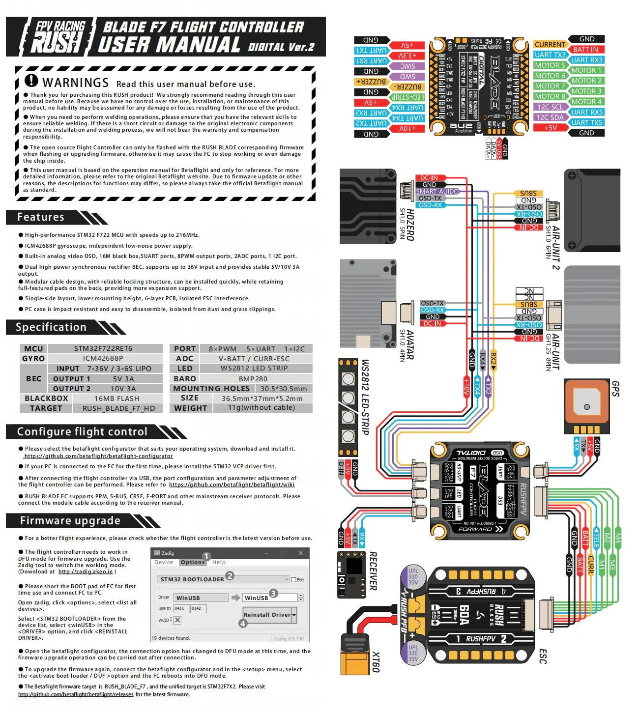 RUSHFPV Rush Blade F722 V2 Flight Controller for DJI