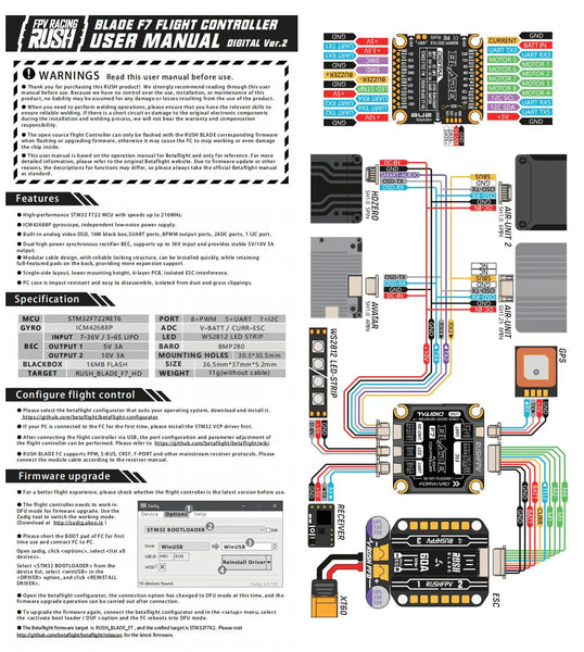 RUSHFPV Rush Blade F722 V2 Flight Controller for DJI