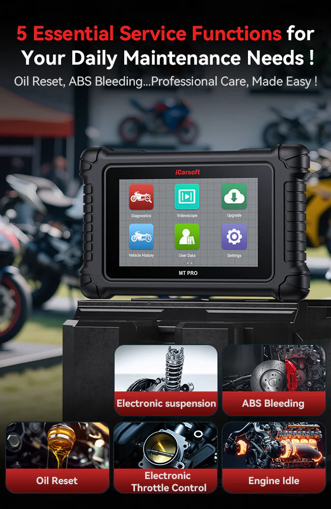 iCarsoft MT PRO OBDII 7" Screen Professional Multi-Systems Motorcycle Diagnostic Scan Tool compatible with 89 manufacturer brands of Motorbike Motorcycle