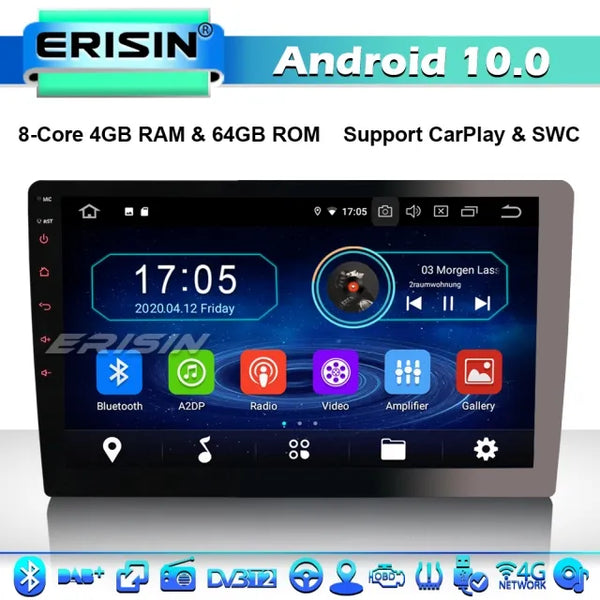 ES2790U Universal Rotating Portrait Landscape Touchscreen ES6910U 10.1" Android 10.0 Touchscreen Single Din Car Stereo Radio SatNav CarPlay SWC 4G WiFi Bluetooth 8-Core 4GB