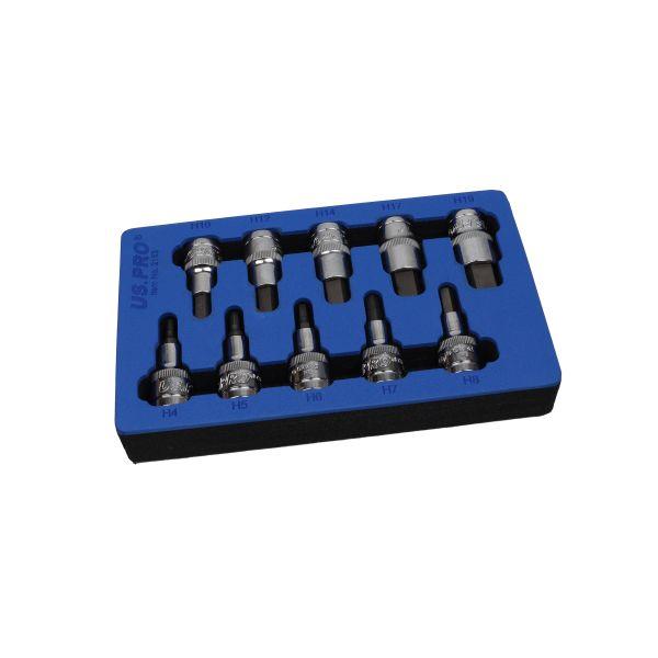 US PRO 10pc 1/2" DR Metric Hex Bit Sockets in Eva Tray 4 - 19mm 2153