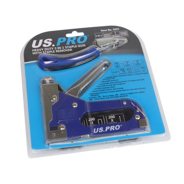US PRO Tools Heavy Duty 3 In 1 Staple Gun With Staple Remover 9221