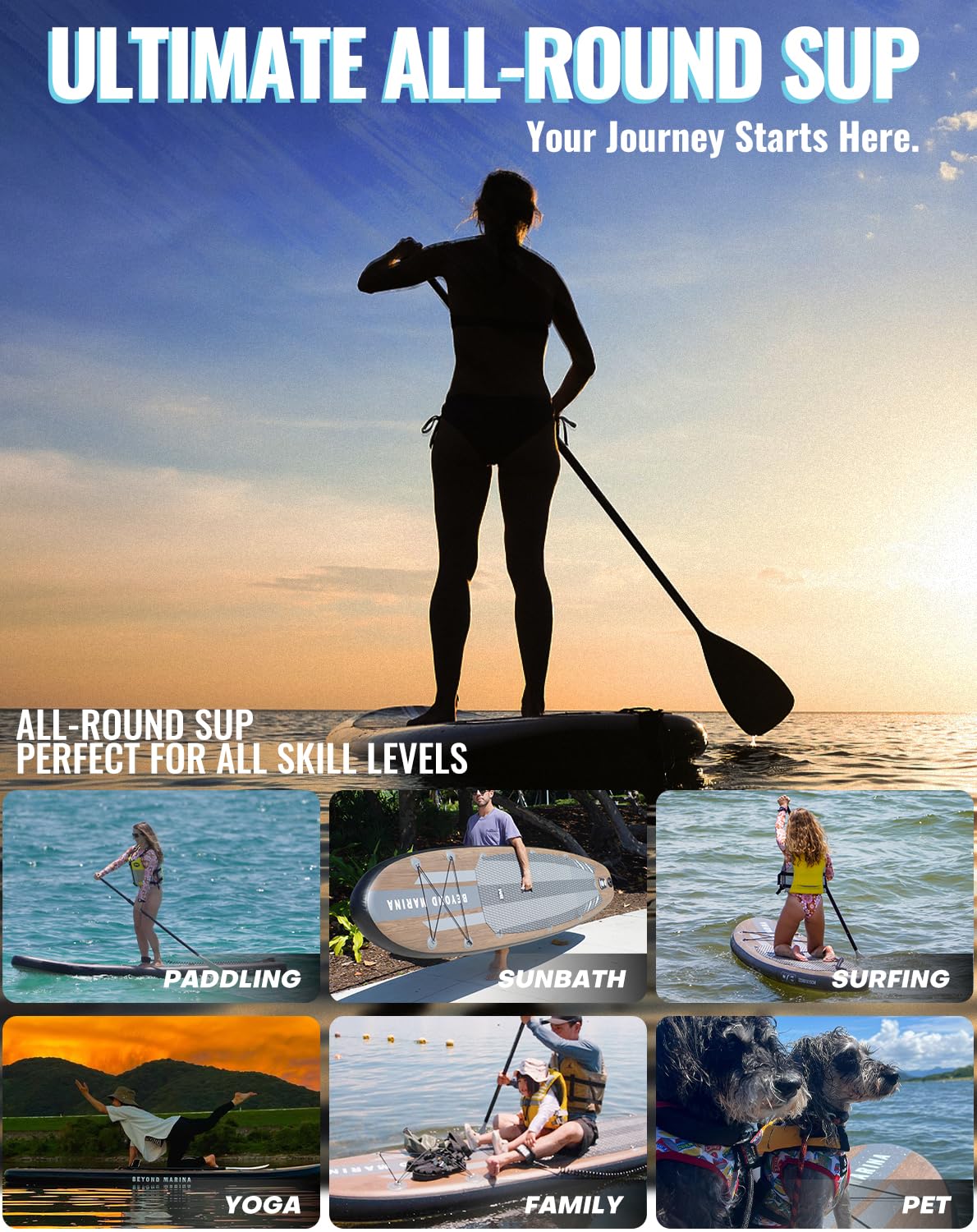 BEYOND MARINA Paddle Board, Inflatable Stand Up paddle boards for adults & Youth, Featherlight sup Board with Premium ISUP Board Accessories, 10'6''x32''x6'',