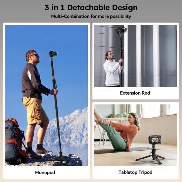 SIRUI SVM-145 Camera Monopod with Feet for Photography, 145cm Carbon Fibre Camera Monopod with Removable Tripod Stand Base, for DSLR, Camcorder, Max Load 10kg