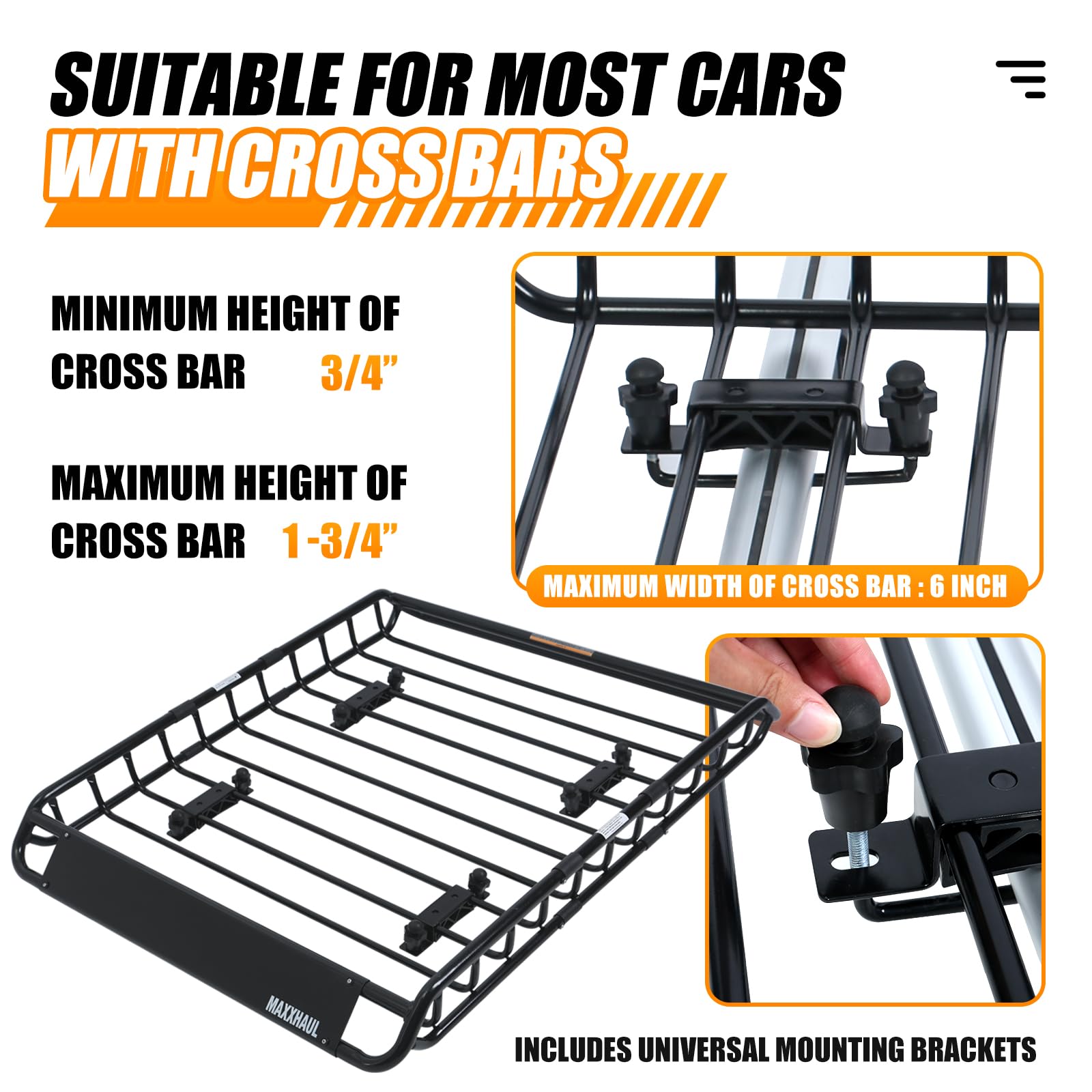 MAXXHAUL 50506 64" x 39" x 6" Heavy-Duty Universal Steel Roof Rack, Black