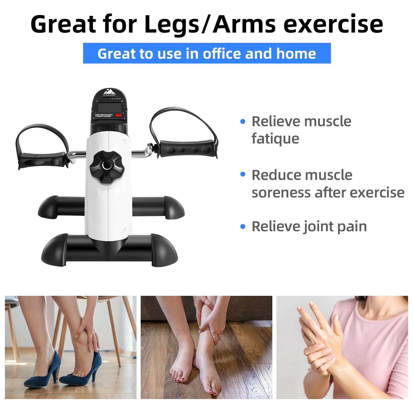 EVOLAND Under Desk Bike Pedal Exerciser Leg Pedal Machine with Handle LCD Display, Sit Down Exercise Equipment for Home and Office Fitness Training,