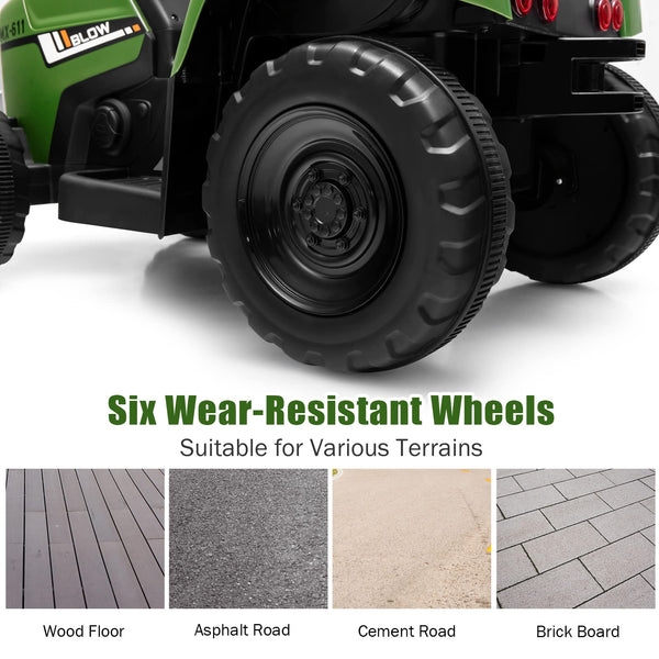 COSTWAY Ride on Tractor and Trailer, 12V Battery Powered Electric Kids Toy Car with Remote Control, LED Lights, USB & Bluetooth Music, Four Wheels Ride on Toys for Children Ages 3+(Dark Green)