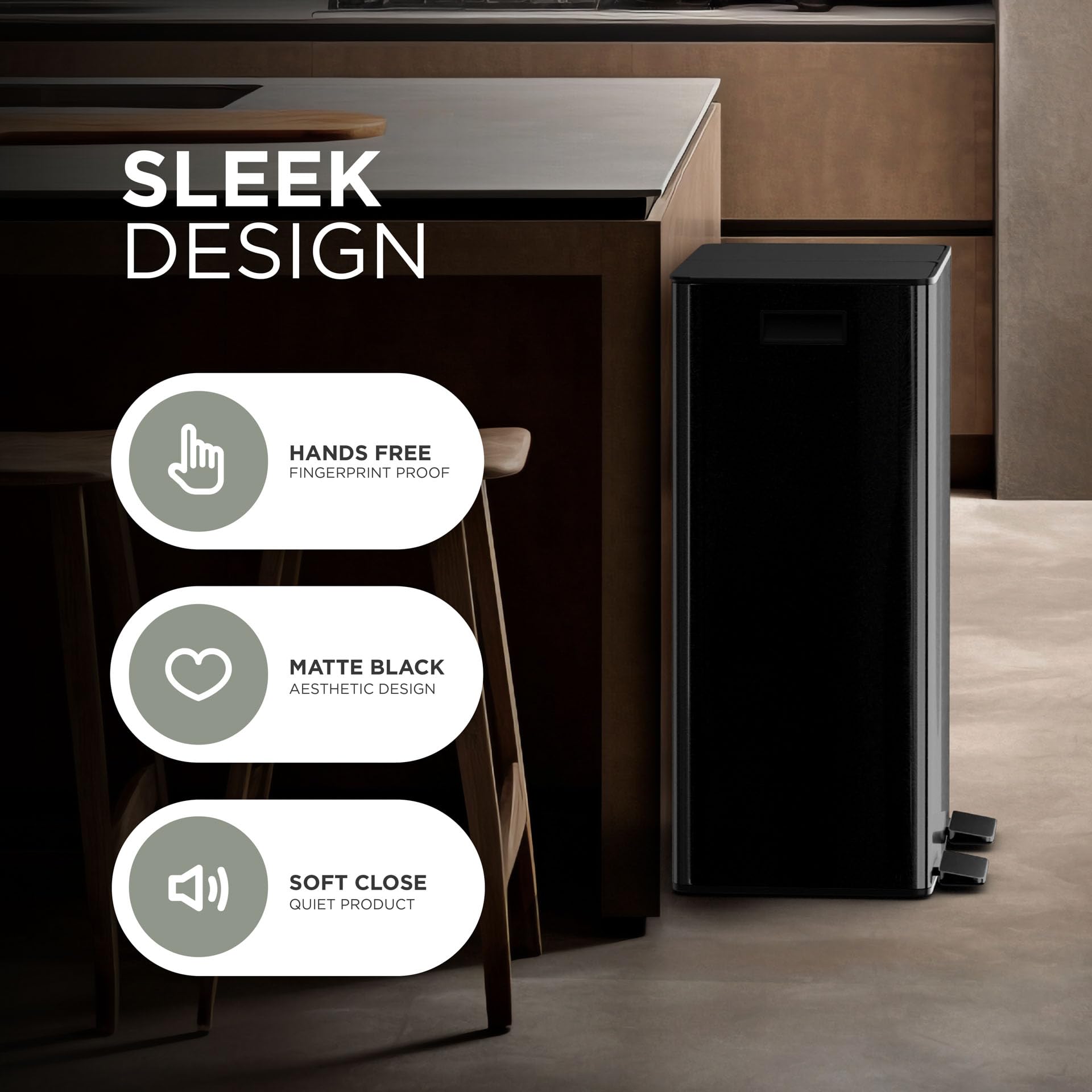 DMD | 60L Dual Stainless Steel Rubbish Bin, 2 x 30L Removable Recycling Bins | 3L Compost Bin Included, Soft Closure, Easy Clean, Metal Pedals,