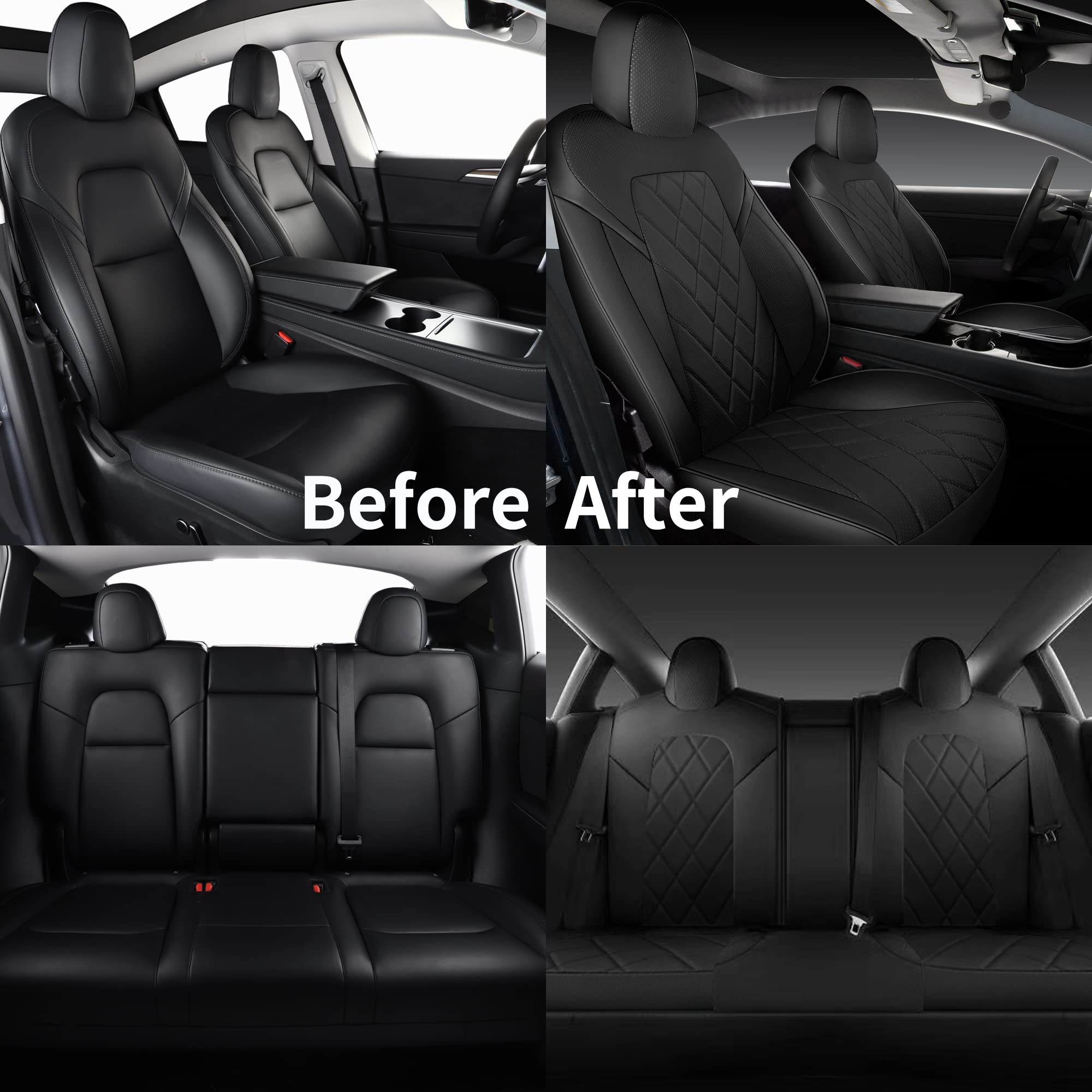 Tapha Faux Leather Seat Cover Set for Tesla Model 3 2017-2022, Breathable and Water-Resistant, Include Seat Covers for Front and Rear Seats (White/Grey)