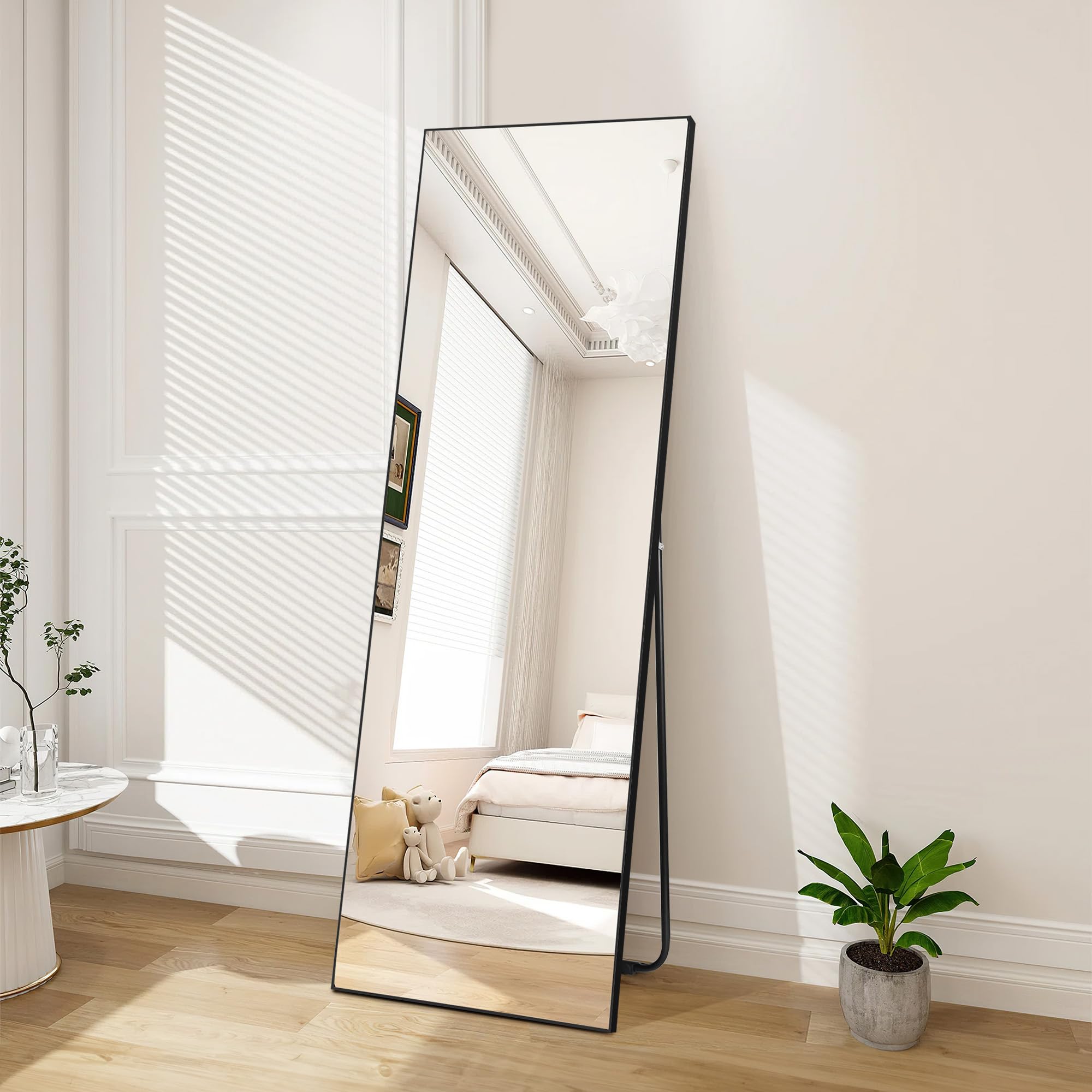 Hoikwo Full Length Mirrors 150x51cm (59x20 inches),Standing Mirror with Black Frame for Bedroom, Living Room or Bathroom