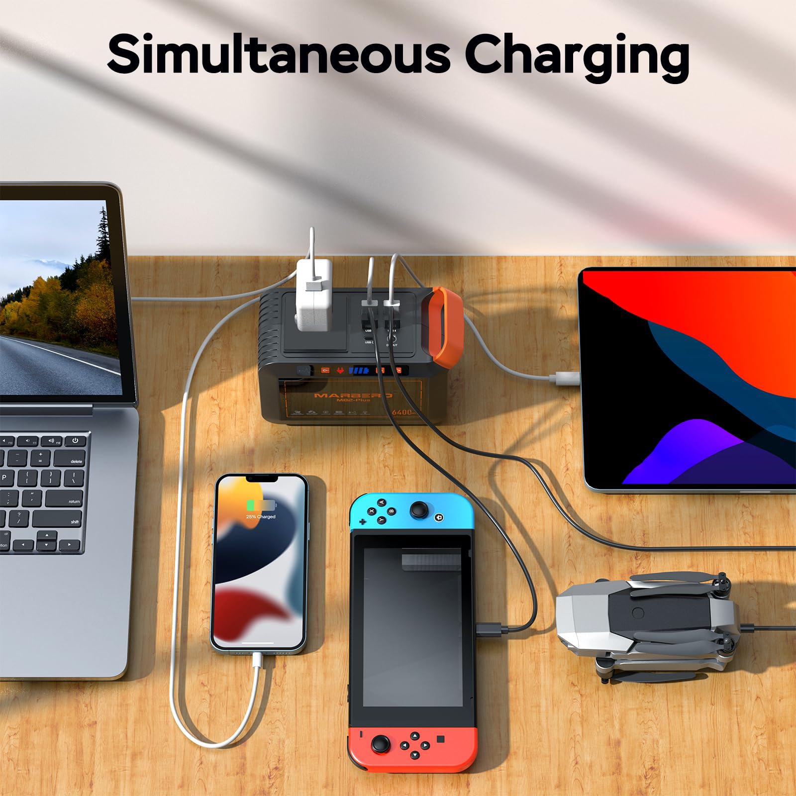 MARBERO Portable Power Station 98Wh Large Battery Pack 100W(150W Peak) Solar Generator Camping Backup with AC Plug Socket with LED Light for Outdoor Adventure RV Trip Home Blackout Emergency