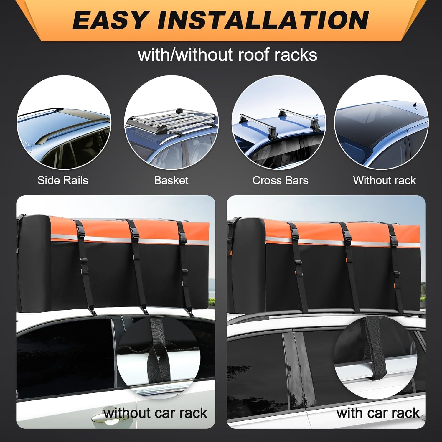 Sailnovo Roof Box Roof Bag 580L/20 Cubic Waterproof Car Roof Bag with 6 Door hooks, Soft-Shell Large Roof Cargo Carrier Bags for Cars without/with Roof Bars/Rack/Rails, Black