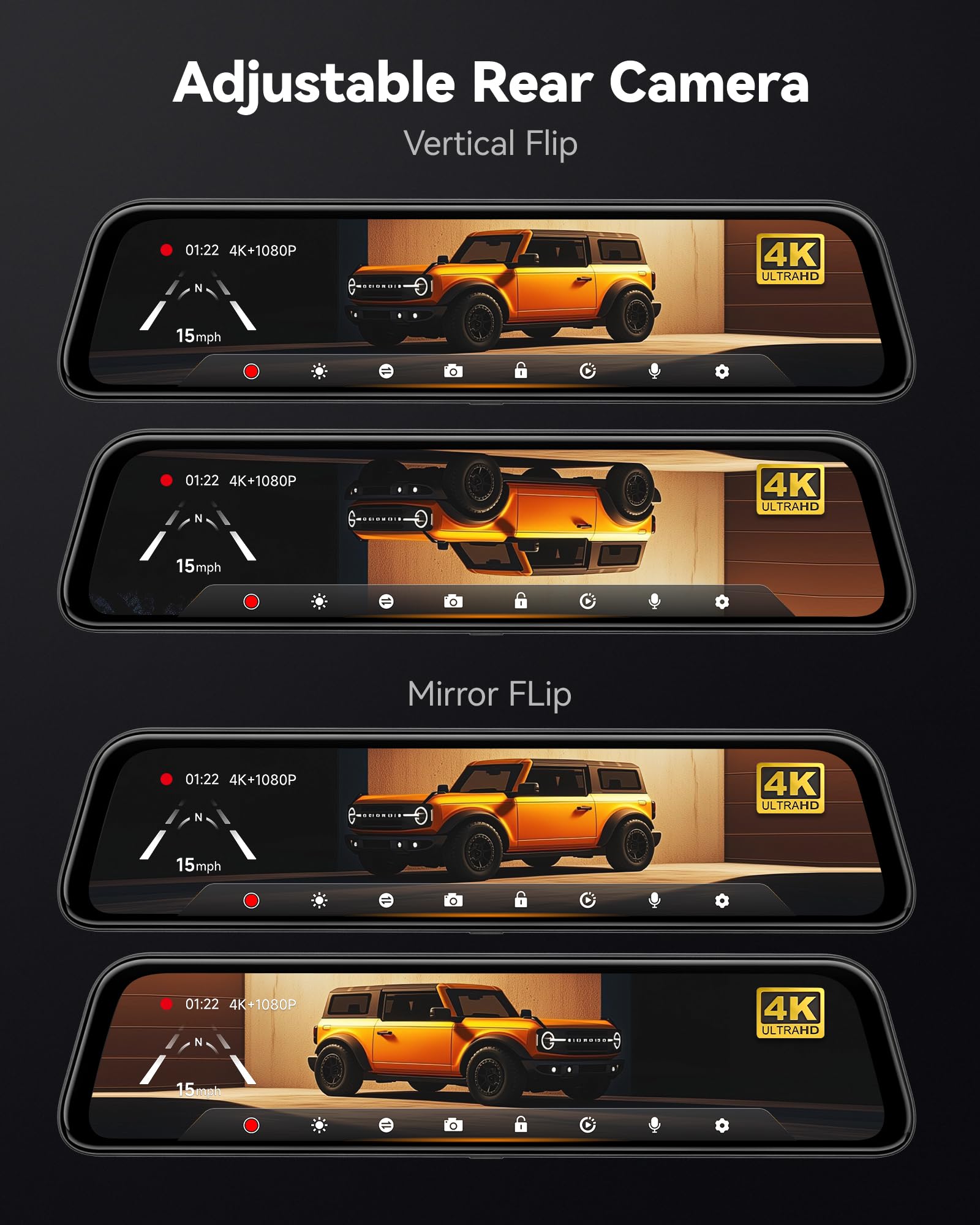 WOLFBOX G840S 12" 4K Mirror Dash Cam with 5.8GHz WiFi, 2160P Full HD Smart Rearview Mirror for Cars & Trucks, Front and Rear Dual Cameras, Night Vision, Reverse Assist, Included 32GB Card & GPS